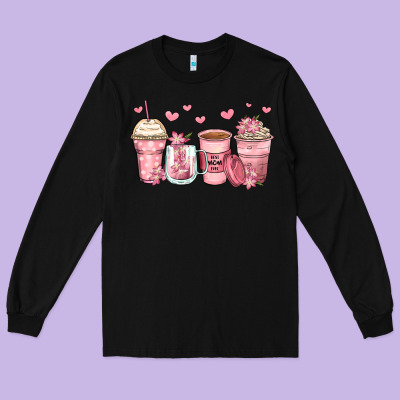 Mother's Day Floral Coffee Cups Long Sleeve Tee Designed By Zillion Design Studio