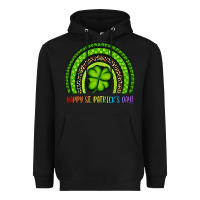 Black Happy St. Patrick's Day Shamrock Rainbow Heavyweight Hoodie - Artiststas