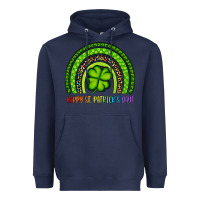 Navy Happy St. Patrick's Day Shamrock Rainbow Heavyweight Hoodie - Artiststas