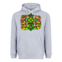 Heather Grey Western Shamrock Cross Leopard Background Heavyweight Hoodie - Artiststas