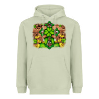 Matcha Western Shamrock Cross Leopard Background Heavyweight Hoodie - Artiststas