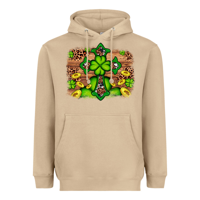 Western Shamrock Cross Leopard Background Heavyweight Hoodie by Artiststas | Teevron