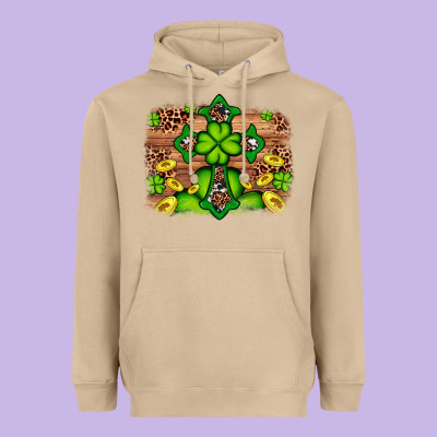 Western Shamrock Cross Leopard Background Heavyweight Hoodie Designed By Artiststas