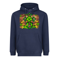 Navy Western Shamrock Cross Leopard Background Heavyweight Hoodie - Artiststas