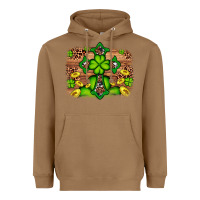 Toasted Coconut Western Shamrock Cross Leopard Background Heavyweight Hoodie - Artiststas