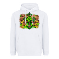 White Western Shamrock Cross Leopard Background Heavyweight Hoodie - Artiststas