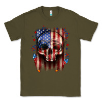 Army Green 4th of July skull American flag Classic Tee - Neo Western
