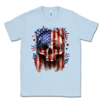 Dusty Blue 4th of July skull American flag Classic Tee - Neo Western