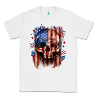 White 4th of July skull American flag Classic Tee - Neo Western
