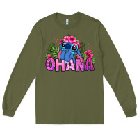 Army Green ohana stitch Long Sleeve Tee - Zillion Design Studio