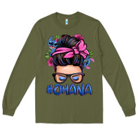 Army Green ohana stitch messy bun Long Sleeve Tee - Zillion Design Studio