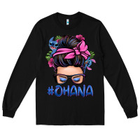 Black ohana stitch messy bun Long Sleeve Tee - Zillion Design Studio