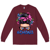Burgundy ohana stitch messy bun Long Sleeve Tee - Zillion Design Studio