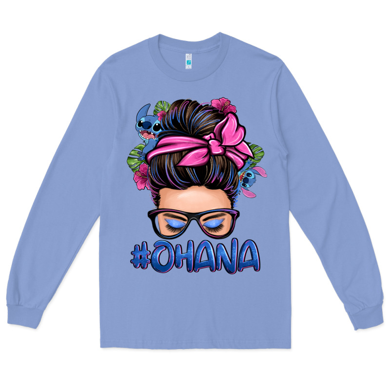Ohana Stitch Messy Bun Long Sleeve Tee by Zillion Design Studio | Teevron