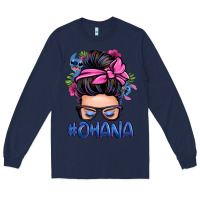 Navy ohana stitch messy bun Long Sleeve Tee - Zillion Design Studio