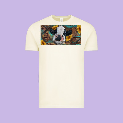 Vintage Tee Baby cow with sunflower and leopard