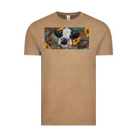 Vintage Coffee Baby cow with sunflower and leopard Vintage Tee - RanaPortraitStore