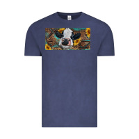 Vintage Denim Baby cow with sunflower and leopard Vintage Tee - RanaPortraitStore