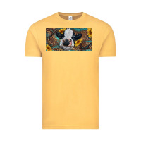 Vintage Mustard Baby cow with sunflower and leopard Vintage Tee - RanaPortraitStore