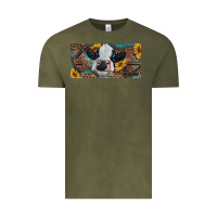 Vintage Olive Baby cow with sunflower and leopard Vintage Tee - RanaPortraitStore