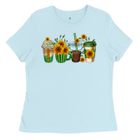 Baby Blue sunflowers coffee cups Ladies Tee - AdoDesignShop