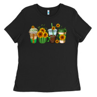 Black sunflowers coffee cups Ladies Tee - AdoDesignShop