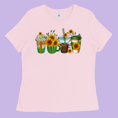 Sunflowers Coffee Cups Ladies Tee Designed By Adodesignshop
