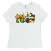 White sunflowers coffee cups Ladies Tee - AdoDesignShop
