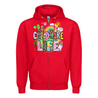 Red childcare life Zipper Hoodie - AdoDesignShop