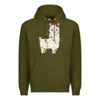 Army Green christmas llama Premium Hoodie - MaliasSmallBusiness