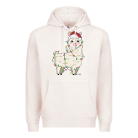 Pale Pink christmas llama Premium Hoodie - MaliasSmallBusiness