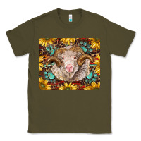 Army Green merino ram with sunflowers and gemstone mousepad Classic Tee - BarkalooDesign