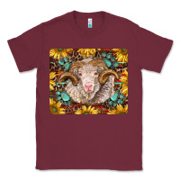 Burgundy merino ram with sunflowers and gemstone mousepad Classic Tee - BarkalooDesign