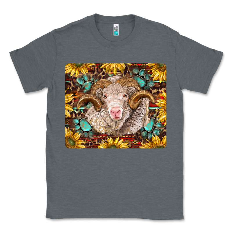 Merino Ram With Sunflowers And Gemstone Mousepad Classic Tee by BarkalooDesign | Teevron