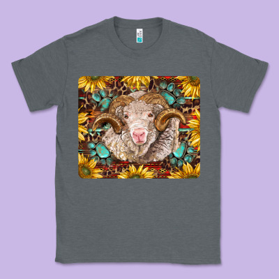 Merino Ram With Sunflowers And Gemstone Mousepad Classic Tee Designed By Barkaloodesign