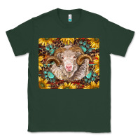 Sports Green merino ram with sunflowers and gemstone mousepad Classic Tee - BarkalooDesign