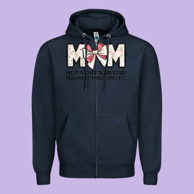 Mom She Is Clothed In Gratitude Counting Blessings Zipper Hoodie Designed By Jahusdesignshop