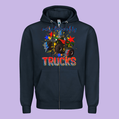 Easily Distracted By Trucks Zipper Hoodie Designed By Adodesignshop