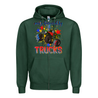 Sports Green easily distracted by trucks Zipper Hoodie - AdoDesignShop