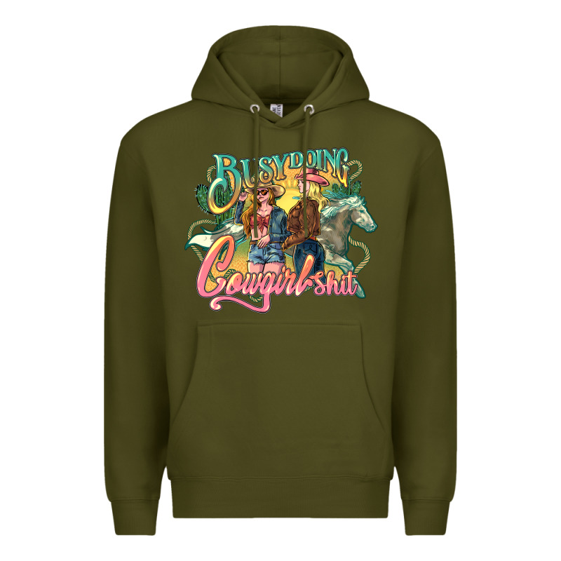 Busy Doing Cowgirl Premium Hoodie by NancyCooperArtShop | Teevron