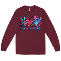Burgundy peace love stitch Long Sleeve Tee - Zillion Design Studio