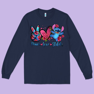 Peace Love Stitch Long Sleeve Tee Designed By Zillion Design Studio
