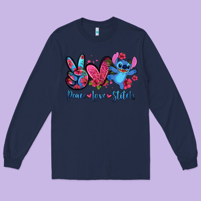 Peace Love Stitch Long Sleeve Tee Designed By Zillion Design Studio
