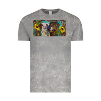 Cloud Rock Heifers With Sunflowers And Leopard Vintage Tee - RanaPortraitStore