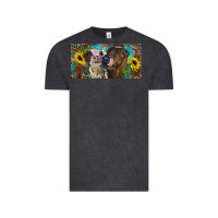 Vintage Black Heifers With Sunflowers And Leopard Vintage Tee - RanaPortraitStore