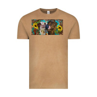 Vintage Camel Heifers With Sunflowers And Leopard Vintage Tee - RanaPortraitStore