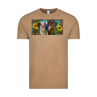 Vintage Coffee Heifers With Sunflowers And Leopard Vintage Tee - RanaPortraitStore
