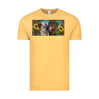 Vintage Mustard Heifers With Sunflowers And Leopard Vintage Tee - RanaPortraitStore