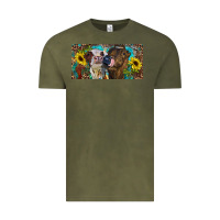 Vintage Olive Heifers With Sunflowers And Leopard Vintage Tee - RanaPortraitStore