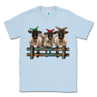 Dusty Blue 3 sheeps suffolk ewe with bandanas and fence Classic Tee - BarkalooDesign